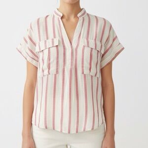 Anthropologie Maeve Ami­ra Linen Pink White Stripes Short Sleeve Top Shirt XS